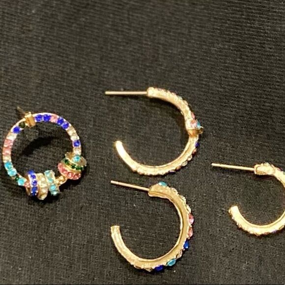 Rainbow Crystal Hoop Earrings Set of 4 NEW - Picture 2 of 4